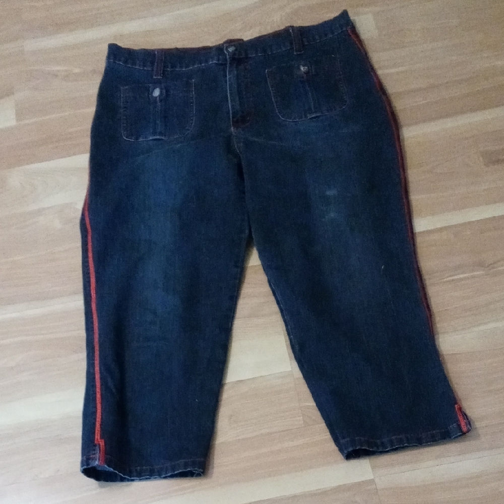 Luxury Blues Dark Blue Women’s Cropped Jeans with Red Side Stripe